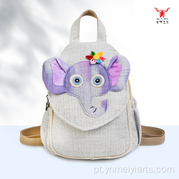 Mochila feminina artesanal de algodão e linho estilo étnico